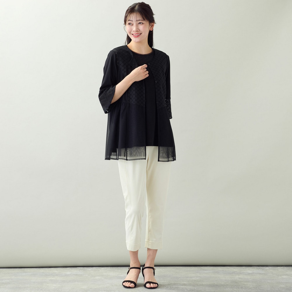 【洗える・アンサンブル可・L~4Lサイズ】サークルレース×チュールジレ9