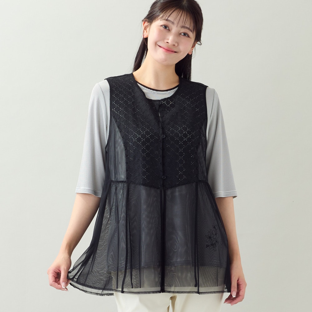 【洗える・アンサンブル可・L~4Lサイズ】サークルレース×チュールジレ1