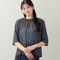 【洗える・L～4Lサイズ】シャーリング襟カットソー