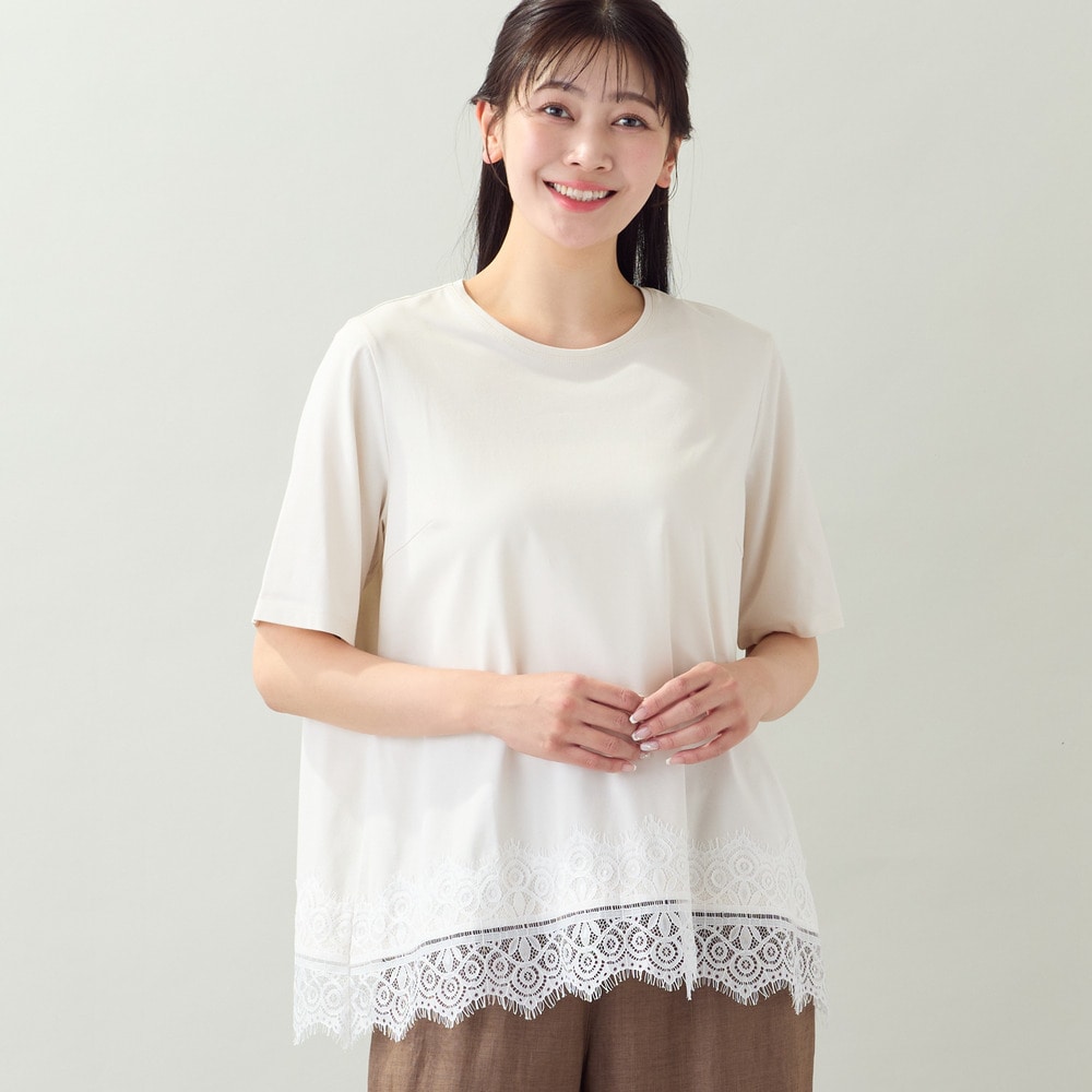 【洗える・L～4Lサイズ】レースヘムTシャツ