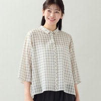 【洗える・L～3Lサイズ】シアーチェックブラウス
