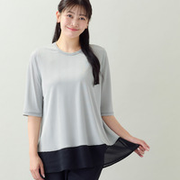 【洗える・日本製・L～4Lサイズ】ヘムシフォンAラインボーダーTシャツ