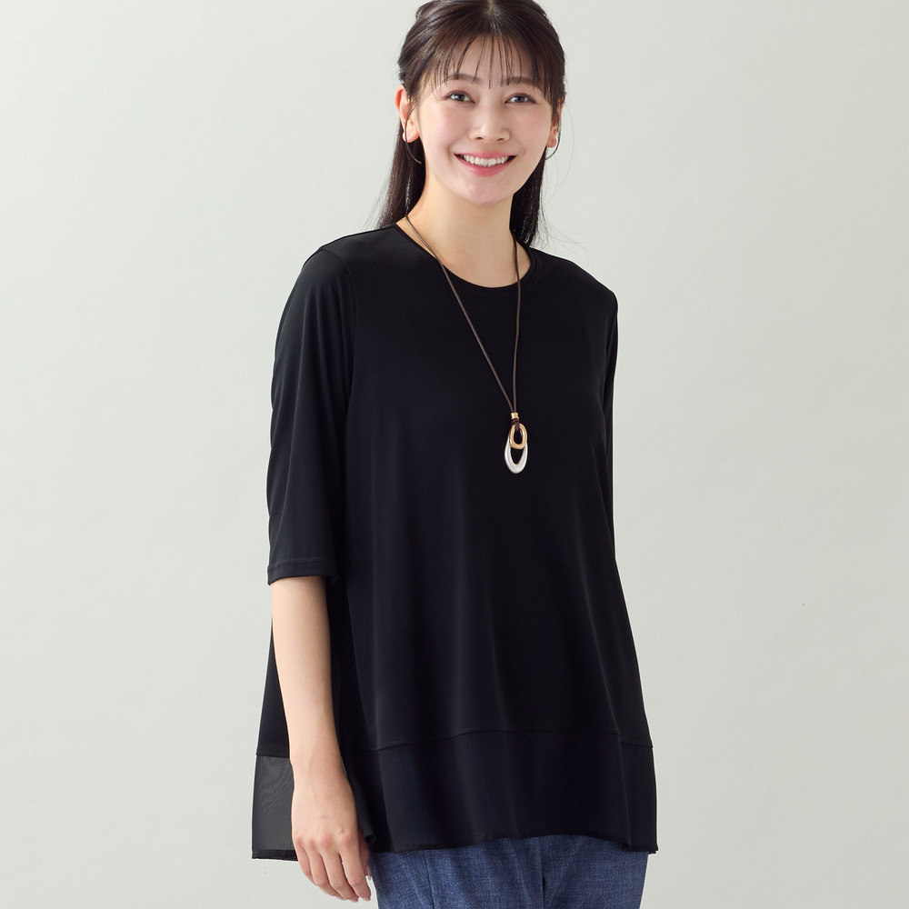 【限定カラーあり・洗える・日本製・L～4Lサイズ】ヘムシフォンAラインTシャツ