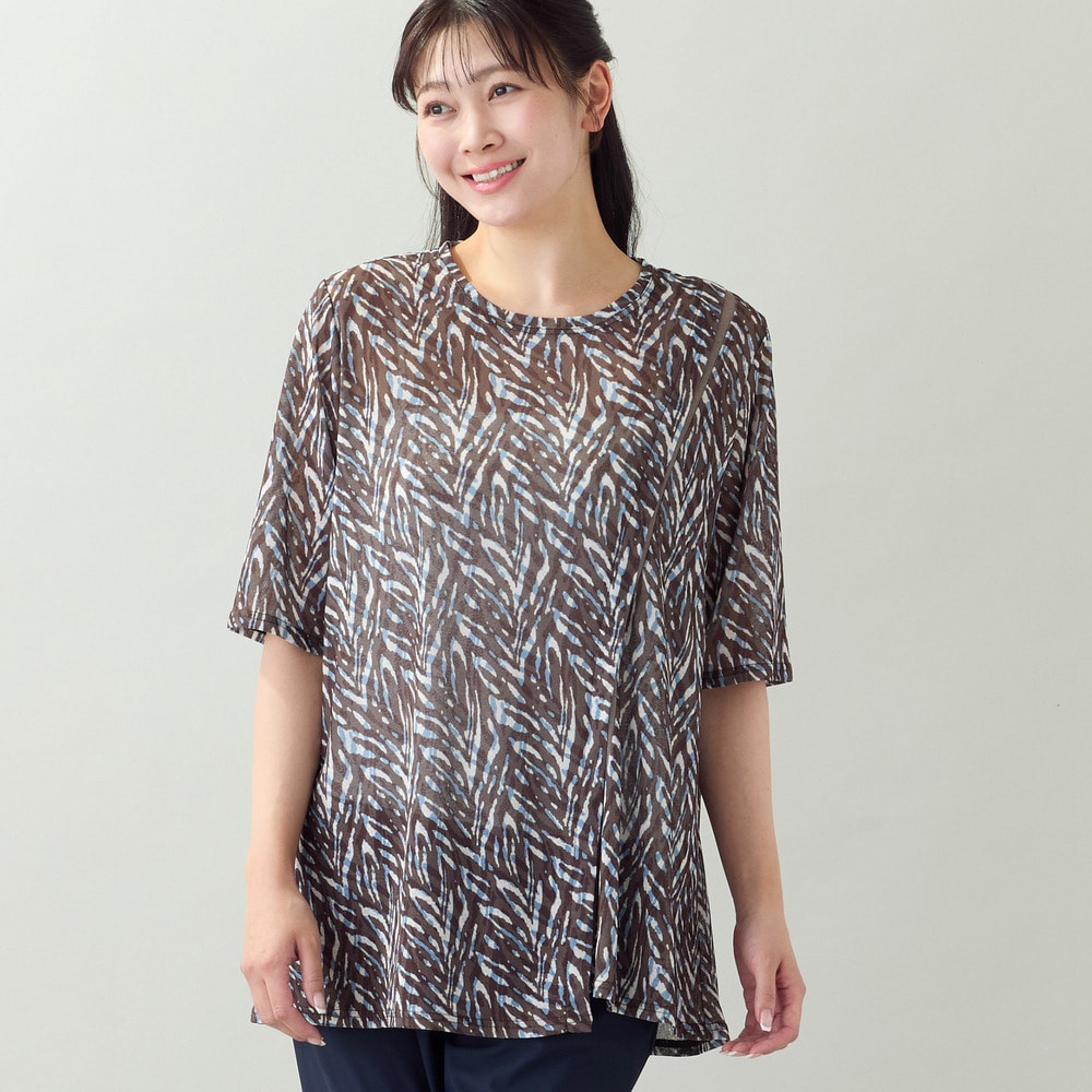 【洗える・L～4Lサイズ】ゼブラ柄アシンメトリーTシャツ