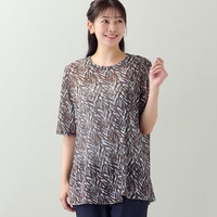 【洗える・L～4Lサイズ】ゼブラ柄アシンメトリーTシャツ