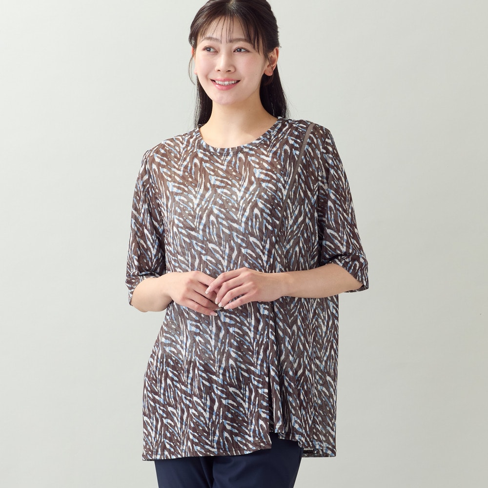 【洗える・L~4Lサイズ】ゼブラ柄アシンメトリーTシャツ1