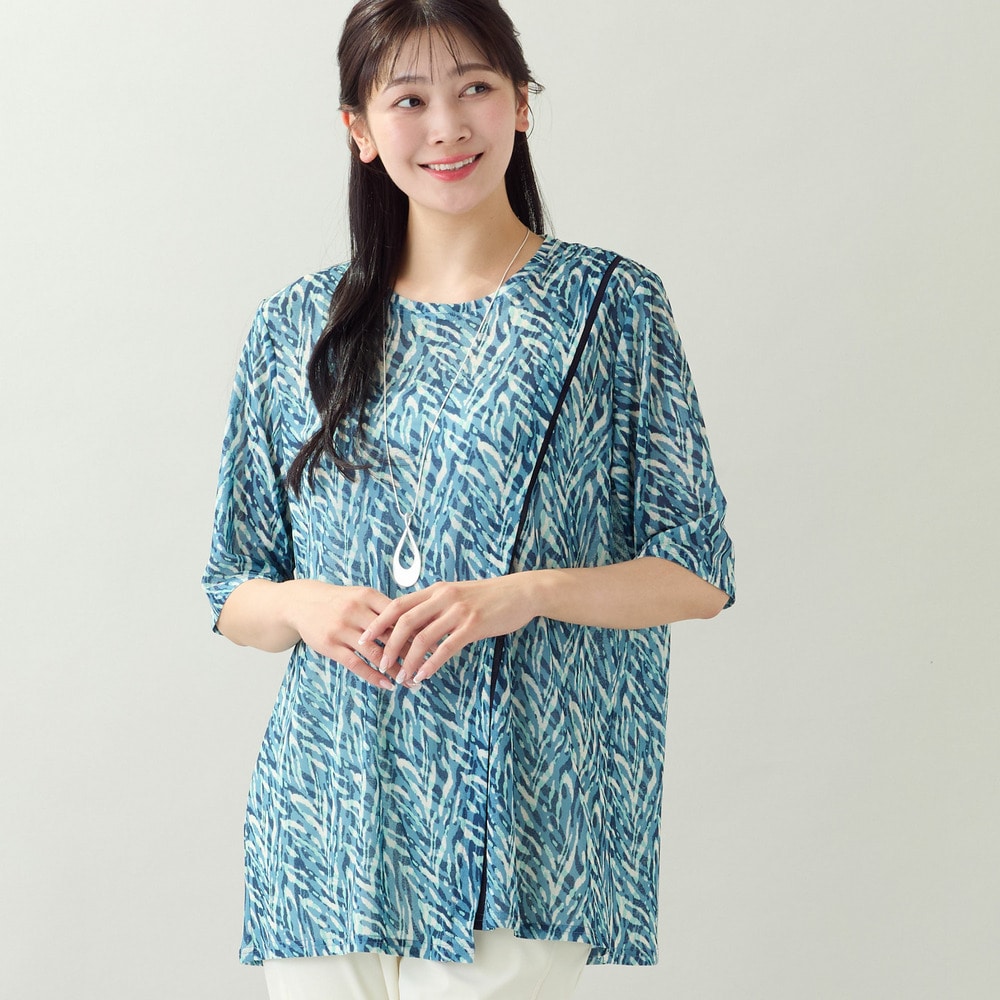【洗える・L~4Lサイズ】ゼブラ柄アシンメトリーTシャツ9
