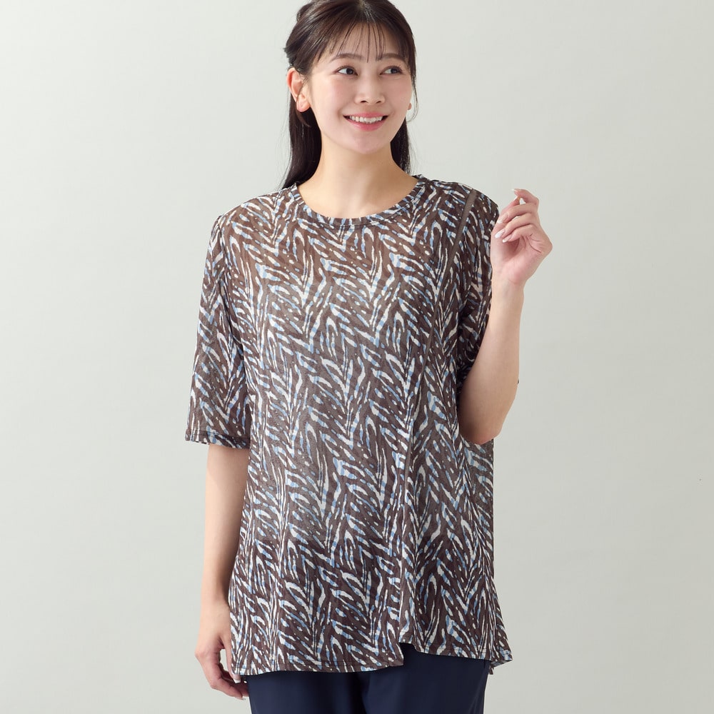 【洗える・L~4Lサイズ】ゼブラ柄アシンメトリーTシャツ1