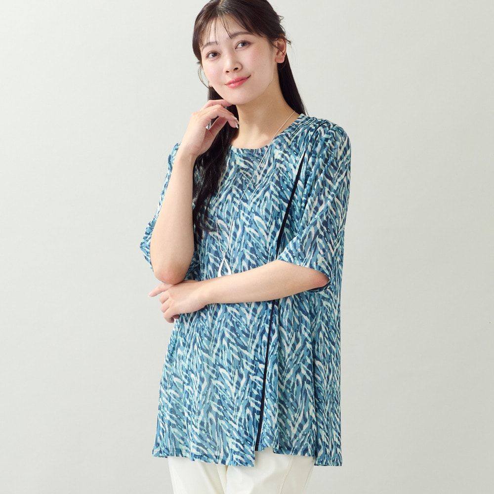 【洗える・L~4Lサイズ】ゼブラ柄アシンメトリーTシャツ1