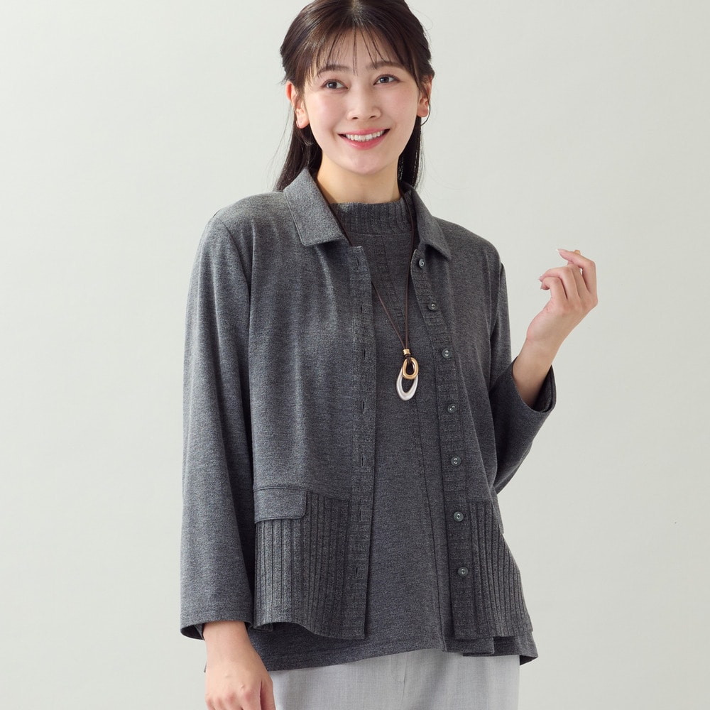 【洗える・アンサンブル可・L～4Lサイズ】ベア天×針抜きカーディガン