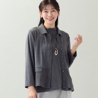 【洗える・アンサンブル可・L～4Lサイズ】ベア天×針抜きカーディガン