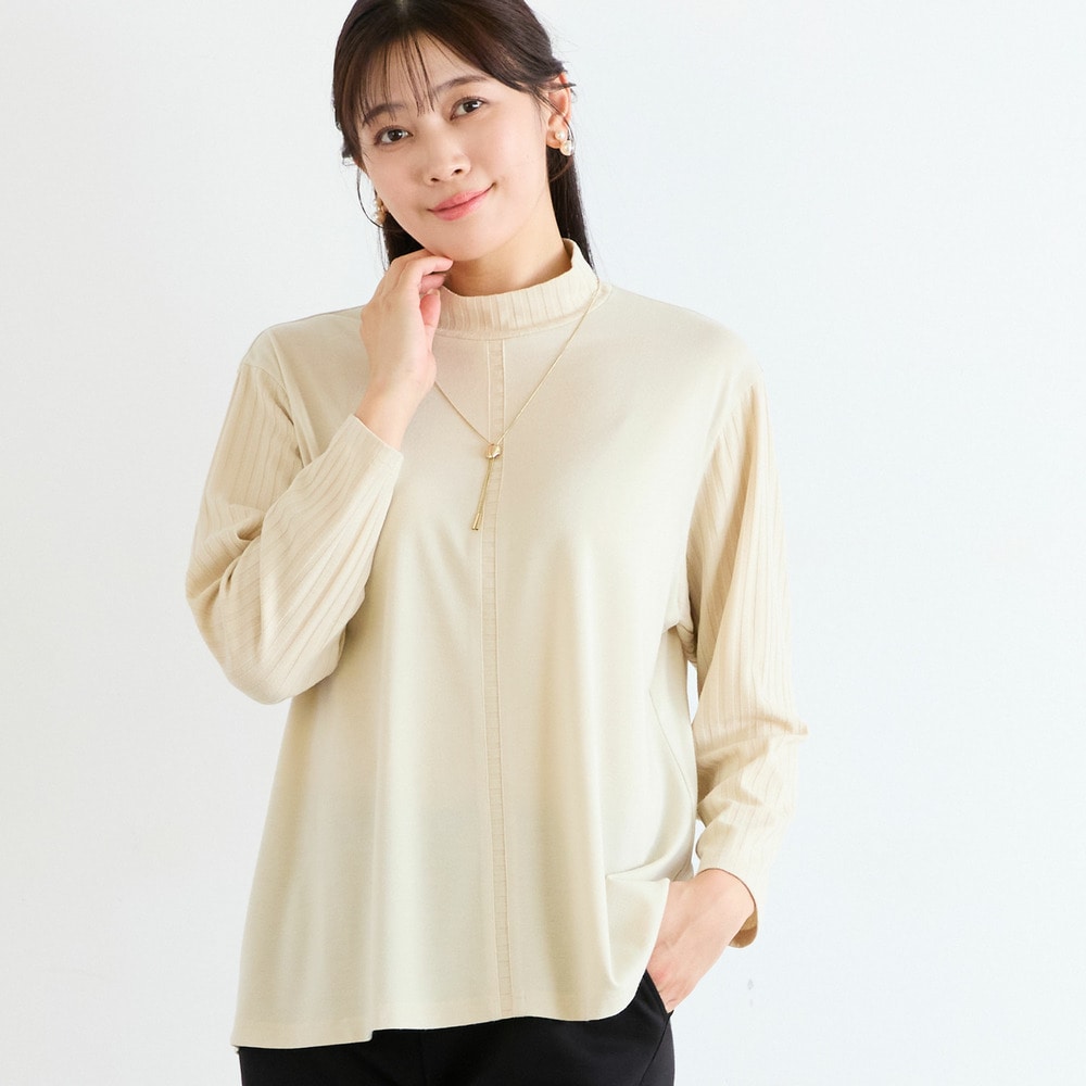 【洗える・一部カラーアンサンブル可・L～4Lサイズ】ベア天×針抜きカットソー