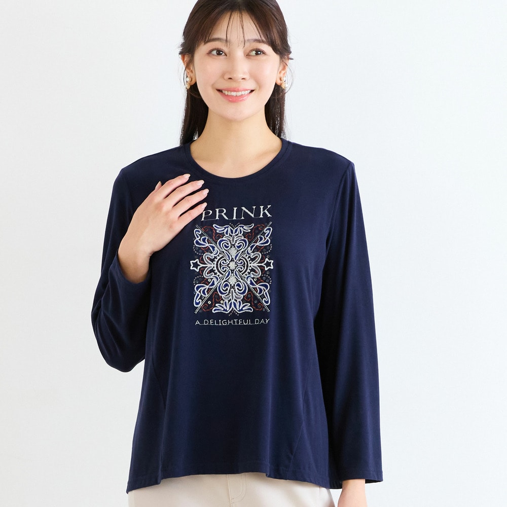 【洗える・吸湿発熱素材・日本製・3Lサイズあり】PRINK刺繍カットソー