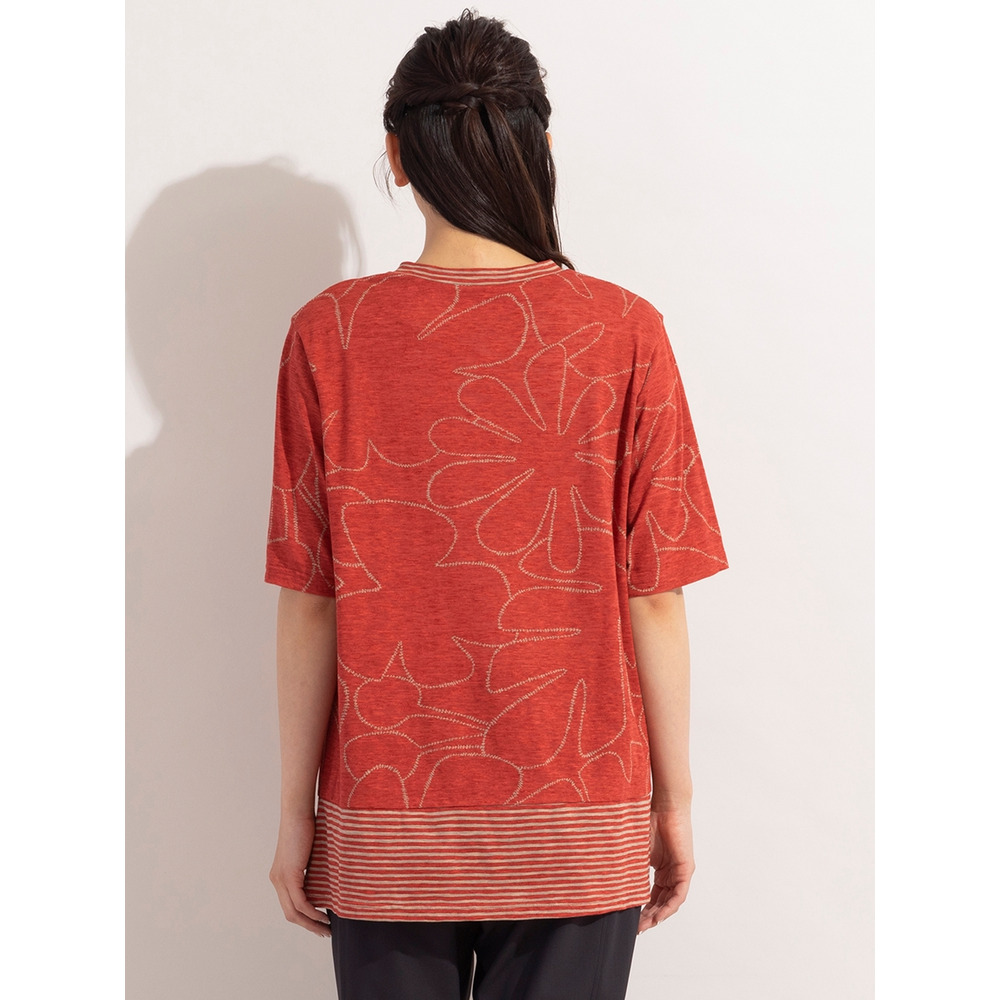 リーフ×ボーダー・VネックコットンTシャツ / 大きいサイズ ミゼール10