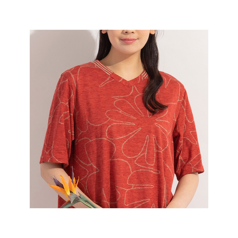 リーフ×ボーダー・VネックコットンTシャツ / 大きいサイズ ミゼール12