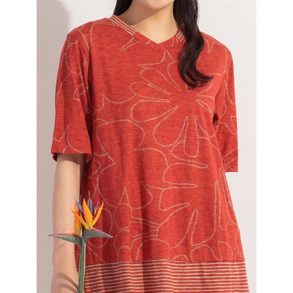 リーフ×ボーダー・VネックコットンTシャツ / 大きいサイズ ミゼール13