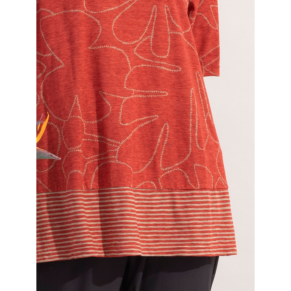 リーフ×ボーダー・VネックコットンTシャツ / 大きいサイズ ミゼール14