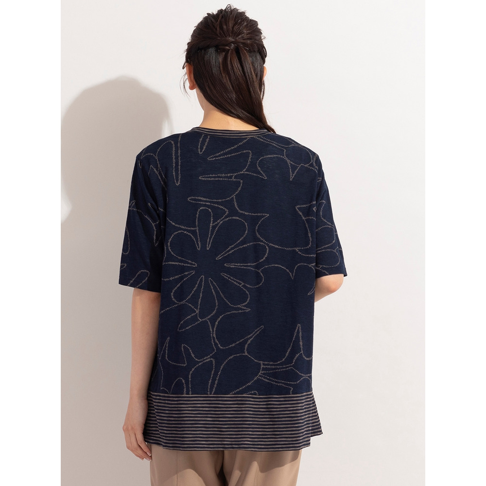 リーフ×ボーダー・VネックコットンTシャツ / 大きいサイズ ミゼール2