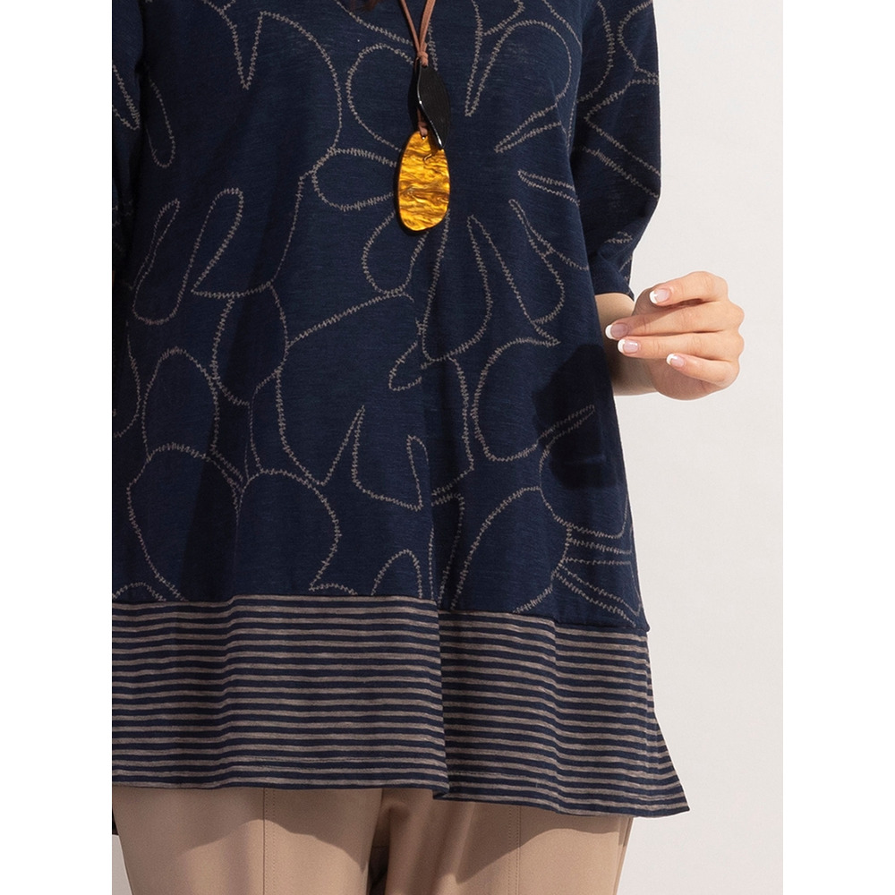 リーフ×ボーダー・VネックコットンTシャツ / 大きいサイズ ミゼール5