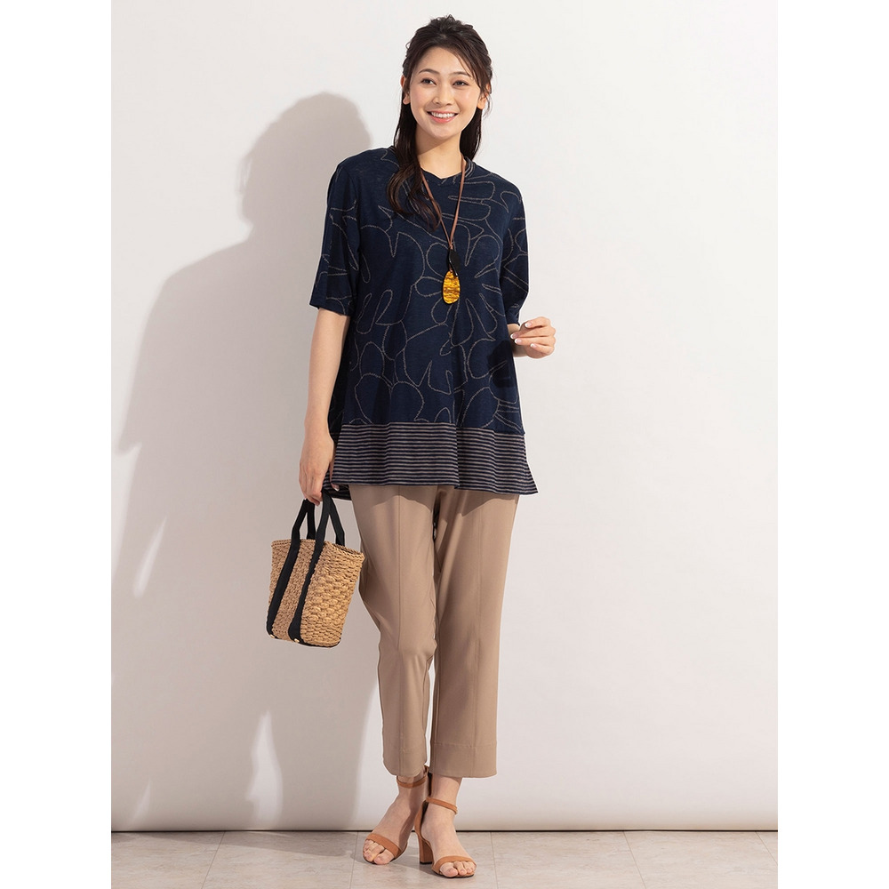 リーフ×ボーダー・VネックコットンTシャツ / 大きいサイズ ミゼール8