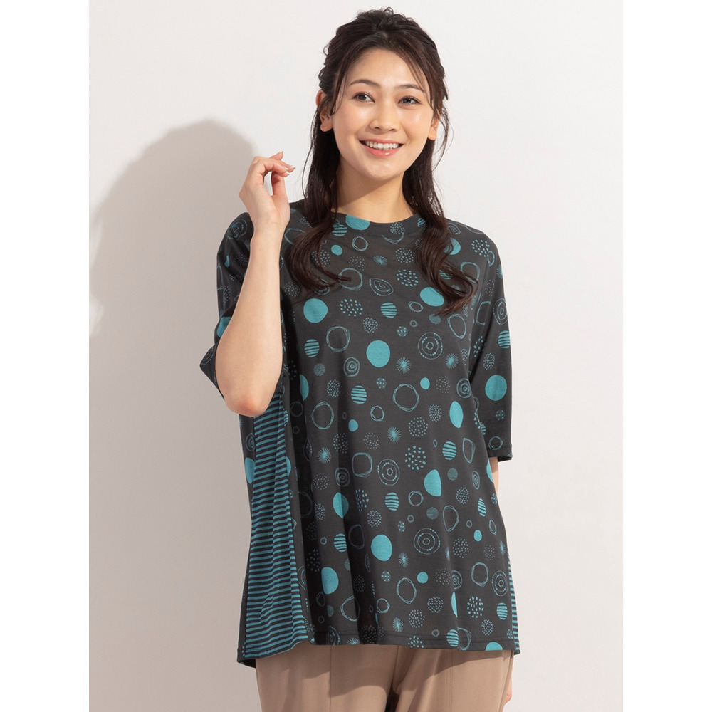 ドット×ボーダー・コットンTシャツ / 大きいサイズ ミゼール1