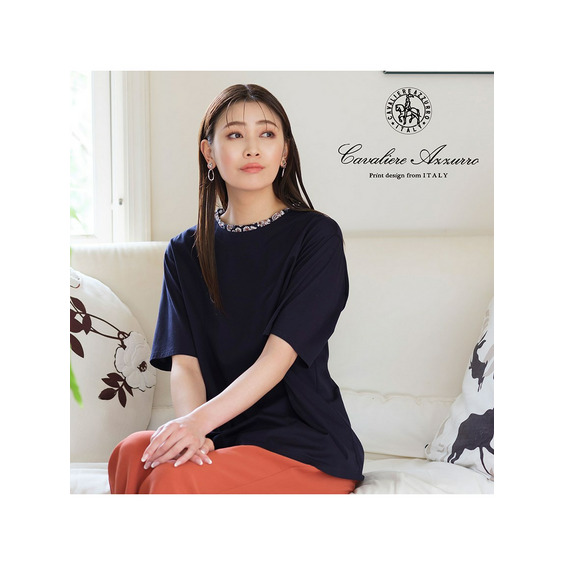 〔Cavaliere Assurro〕ブーケプリント×コットンTシャツ【アリノマ/Alinoma】 〔Cavaliere Assurro〕ブーケプリント×コットンTシャツ【アリノマ/Alinoma】