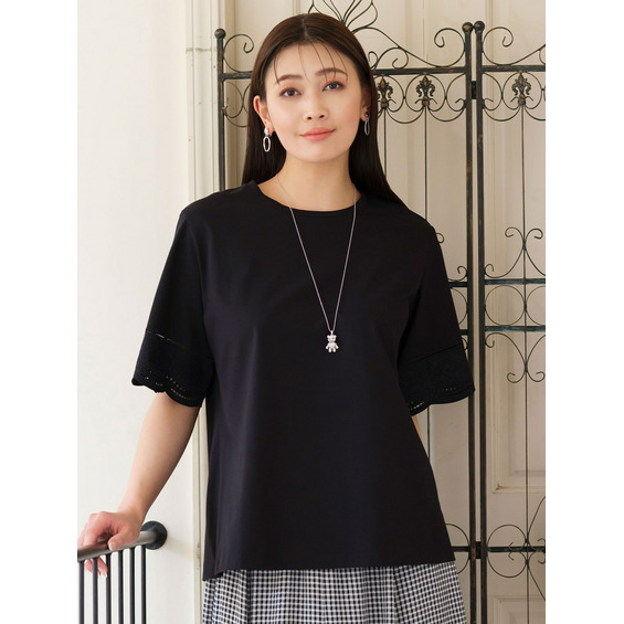 刺繍スリーブコットンTシャツ【アリノマ/Alinoma】 刺繍スリーブコットンTシャツ【アリノマ/Alinoma】