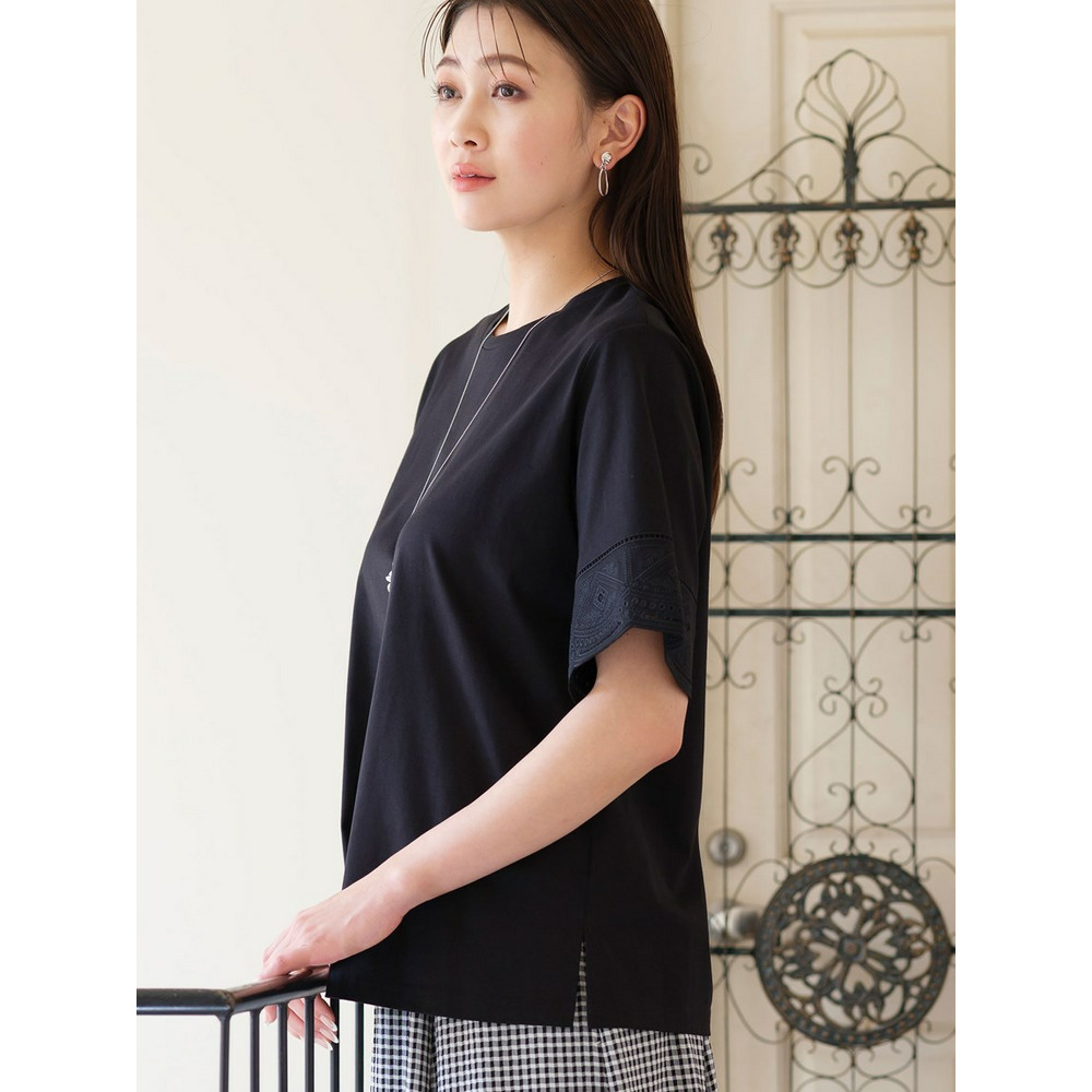 刺繍スリーブコットンＴシャツ3