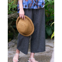 麻混ストレッチ ワイドクロップドパンツ