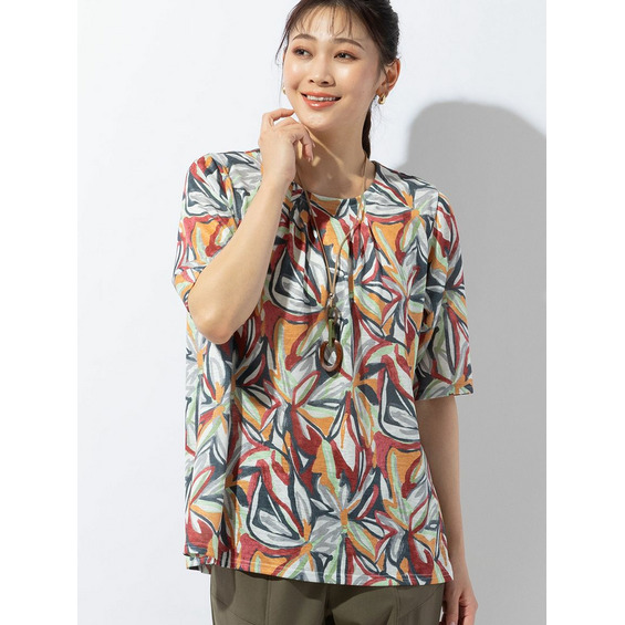 トロピカルリーフプリントTシャツ【アリノマ/Alinoma】 トロピカルリーフプリントTシャツ【アリノマ/Alinoma】