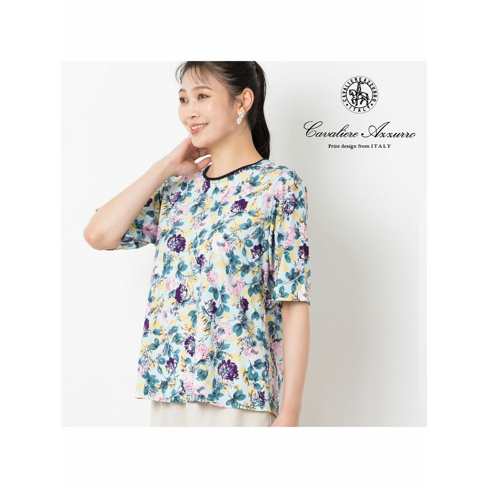 〔Cavaliere Azzurro〕アートフラワーTシャツ ブルー 1