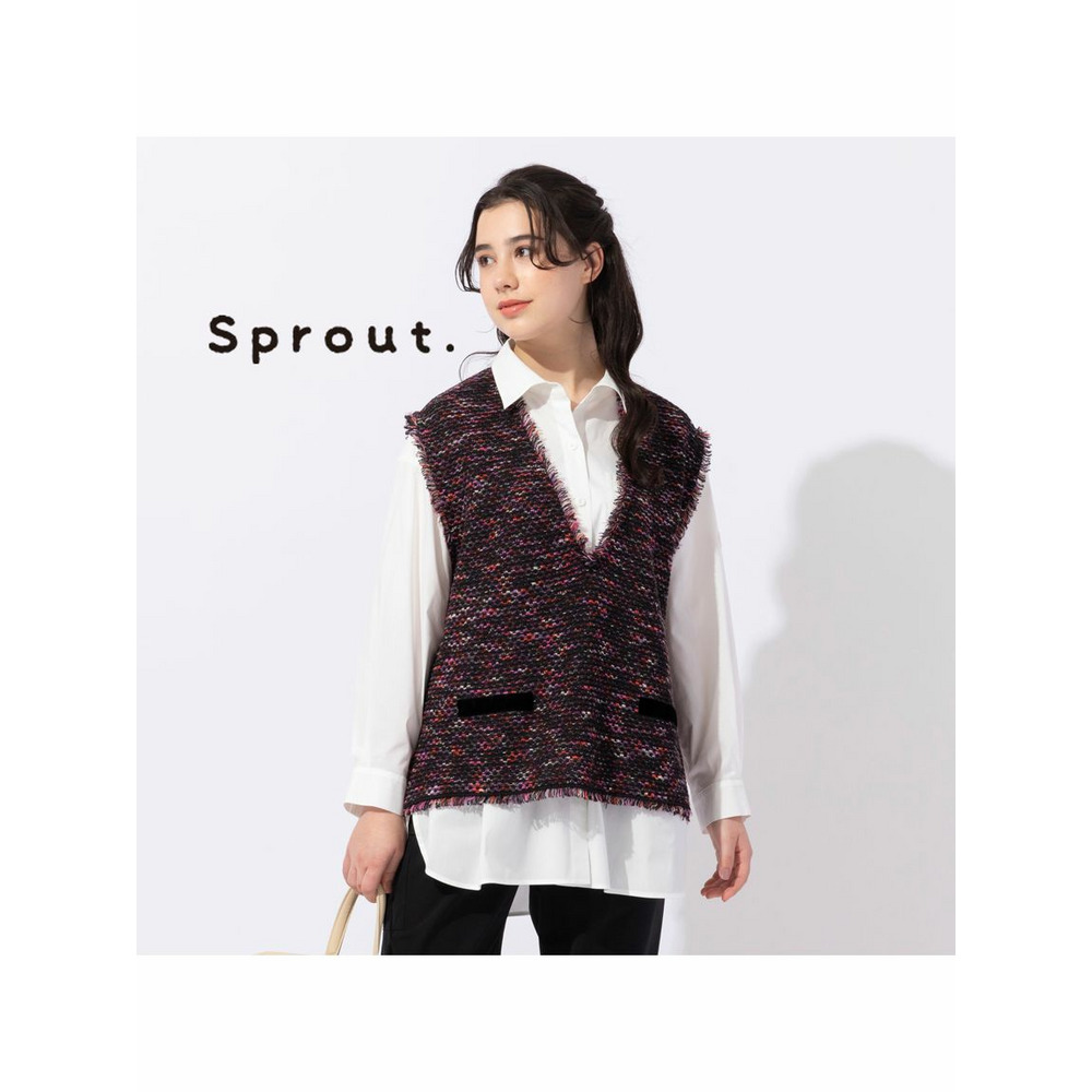 【Sprout.】リップルスラブ　ニットベスト ピンク 1