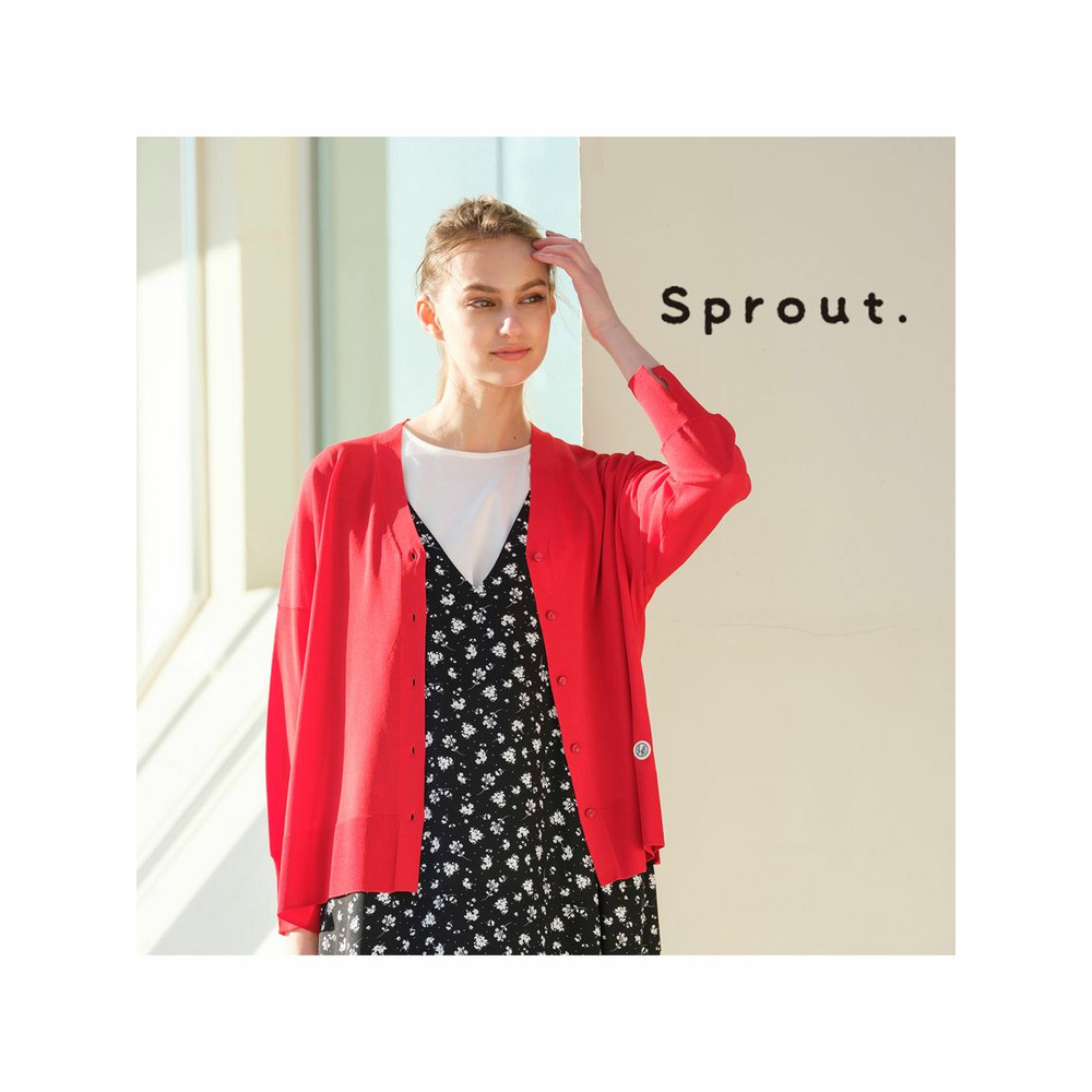 【Sprout.】ドロップショルダー　ニットカーディガン レッド 1