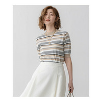 【VERY3月号掲載/洗える】プレミアムビオコットン 半袖 マルチボーダー ニット