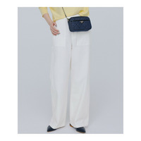 【洗える】スラブツイルストレッチ ワイド パンツ