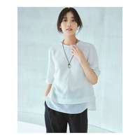 【洗える/接触冷感/UVカット】ストレッチジョーゼット シアーコンビ カットソー