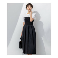 【洗える】ブライトナイロンワッシャー ニットコンビワンピース