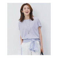【汗じみ防止/洗える】スムースデザイン フレンチスリーブ Tシャツ