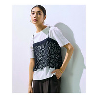 【好評につき新色追加/汗じみ防止】エンブロイダリージャージー レースキャミソール付き カットソー