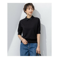 【洗える】Brocheチェック レース付け襟 ニット