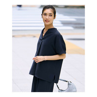 【吸水速乾/UVカット/接触冷感】ストレッチジョーゼット バンドカラー カットソー