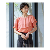 【汗じみ防止/洗える】スムースデザイン ラッフルカラー カットソー