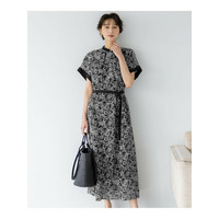 【店舗限定/速乾性/洗える】モノトーンプリント ワンピース