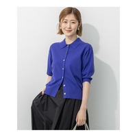 【洗える/吊り干しOK】ヴィスコースストレッチ ポロニット カーディガン