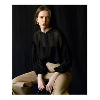 【洗える】ドットフロッキー ボリュームスリーブ ブラウス