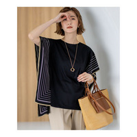 【汗じみ防止加工】スカーフプリントコンビ フレンチスリーブ カットソー