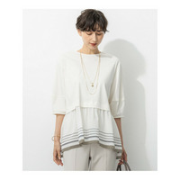 【汗じみ防止加工】スカーフプリントコンビ ヘムデザイン チュニック