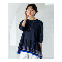 【汗じみ防止加工】スカーフプリントコンビ ヘムデザイン チュニック