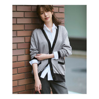 【洗える】サステナブルウール Vネック バイカラー カーディガン