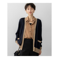 【洗える】サステナブルウール Vネック バイカラー カーディガン